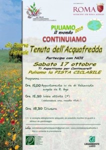 CONTINUIAMO … PULIAMO IL MONDO 2015 – Sabato pomeriggio 17 ottobre  2015 @ Pista Ciclabile Parco dell'Acquafredda | Roma | Lazio | Italia